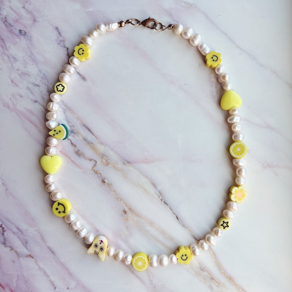 Freshwater pearl + bead necklace